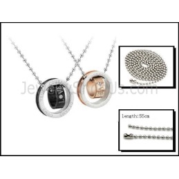 Titanium Rose Gold And Black Rings Lovers Pendants With Rhinestones And Free Chains C505