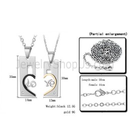 Titanium Rose Gold And Black Sweetheart "Love" Lovers Pendants With Rhinestones And Free Chains C539