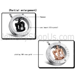 Titanium Rose Gold And Black Royal Crowns "Keep Me In Your Heart" Lovers Pendants With Rhinestones And Free Chains C603