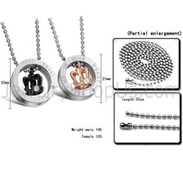 Titanium Rose Gold And Black Royal Crowns "Keep Me In Your Heart" Lovers Pendants With Rhinestones And Free Chains C603