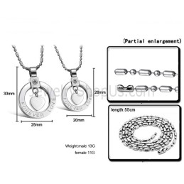 Titanium Silver Sweetheart "Forever Love" Lovers Pendants With Rhinestones And Free Chains C415