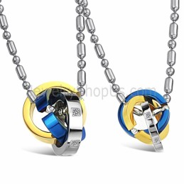 Titanium Three Colors Rings Lovers Pendants With Rhinestones And Free Chains C642