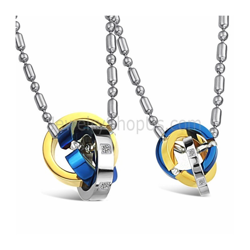 Titanium Three Colors Rings Lovers Pendants With Rhinestones And Free Chains C642 Titanium Three Colors Rings Lovers Pendants With Rhinestones And Free Chains C642