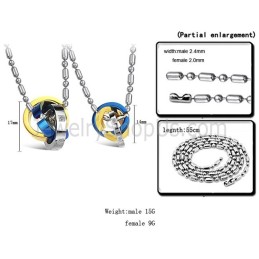 Titanium Three Colors Rings Lovers Pendants With Rhinestones And Free Chains C642