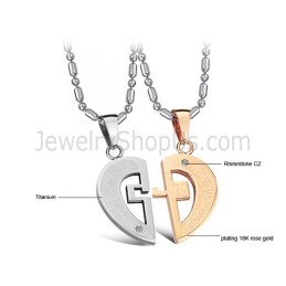 Titanium Rose Gold And Silver Sweetheart Lovers Pendants With Rhinestones And Free Chains C641
