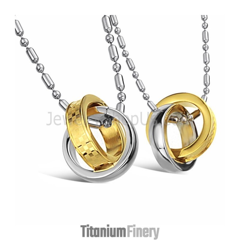 Titanium Gold And Silver Rings Lovers Pendants With Free Chains C643 Titanium Gold And Silver Rings Lovers Pendants With Free Chains C643