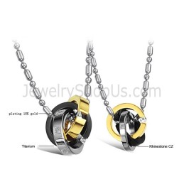 Titanium Three Colors Rings Lovers Pendants With Dimaonds And Free Chains C642