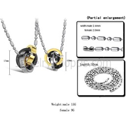 Titanium Three Colors Rings Lovers Pendants With Dimaonds And Free Chains C642