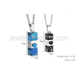 Titanium Cuboid And Sweetheart Lovers Pendants With Rhinestones And Free Chains C482
