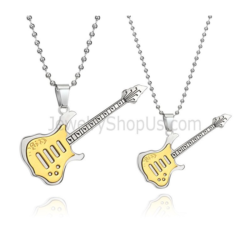 Titanium Gold Guitar Lovers Pendants With Free Chains C343 Titanium Gold Guitar Lovers Pendants With Free Chains C343