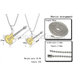Titanium Gold Guitar Lovers Pendants With Free Chains C343