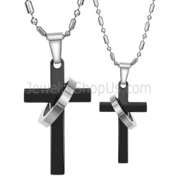 Titanium Cross Lovers Pendants With Free Chains 136