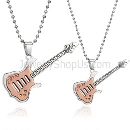 Titanium Rose Gold Guitar Lovers Pendants With Free Chains C343