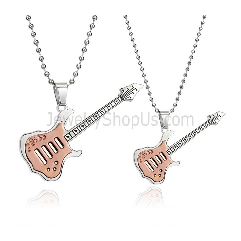 Titanium Rose Gold Guitar Lovers Pendants With Free Chains C343 Titanium Rose Gold Guitar Lovers Pendants With Free Chains C343