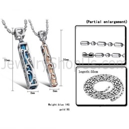 Titanium Blue And Rose Gold Hollow Lovers Pendants With Free Chains C609