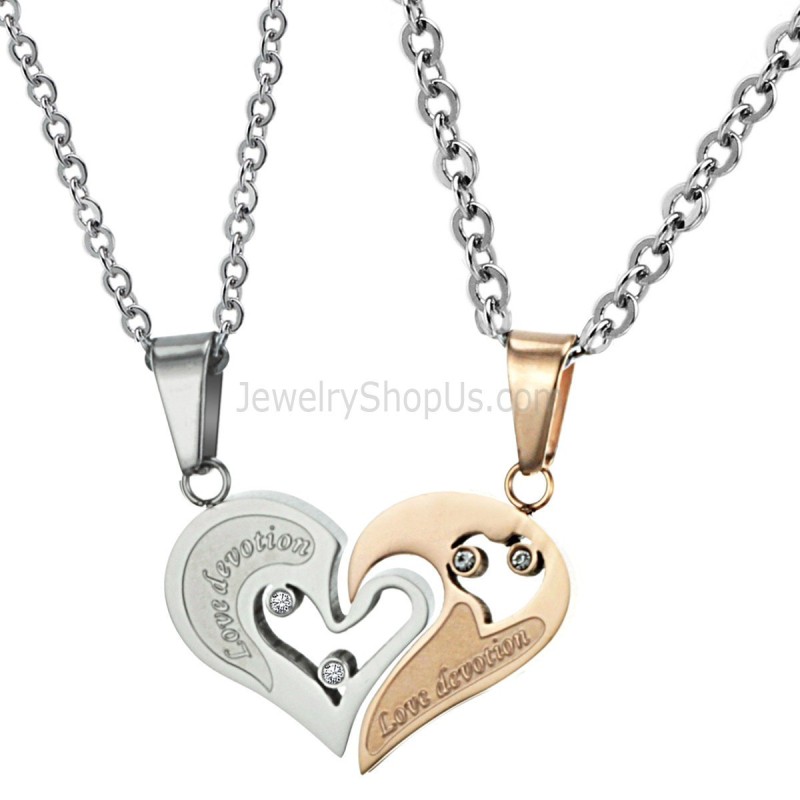 Titanium Rose Gold And Silver Sweetheart Lovers Pendants With Rhinestones And Free Chains C537 Titanium Rose Gold And Silver Sweetheart Lovers Pendants With Rhinestones And Free Chains C537