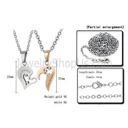 Titanium Rose Gold And Silver Sweetheart Lovers Pendants With Rhinestones And Free Chains C537