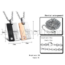 Titanium Black And Rose Gold Rotatable Lovers Pendants With Rhinestones And Free Chains C605