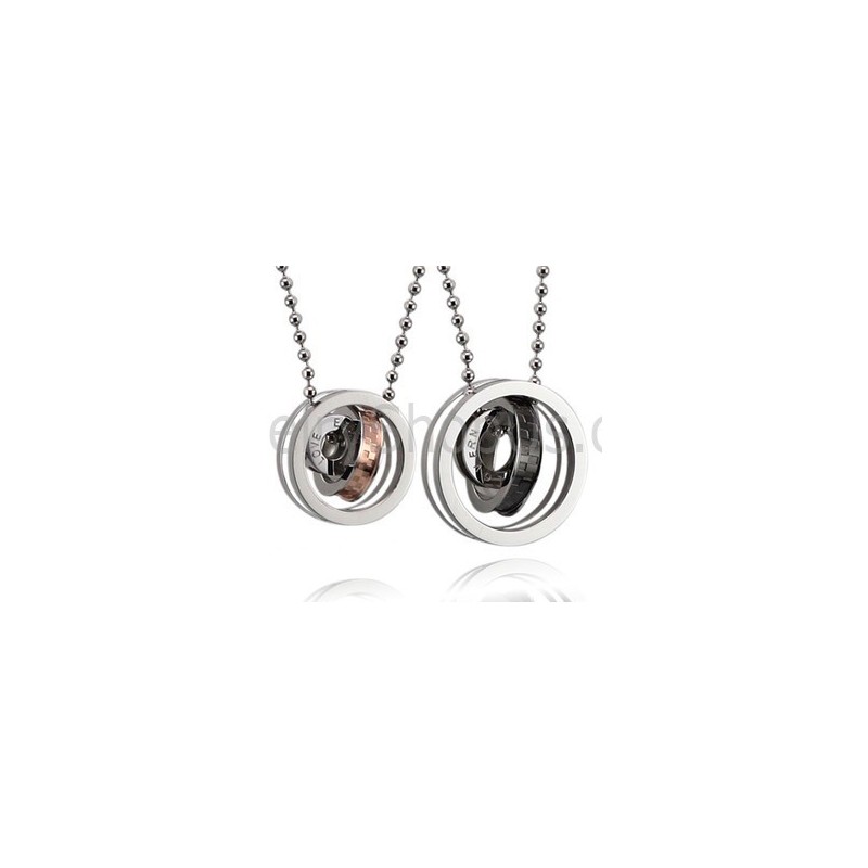 Titanium Black And Rose Gold Rings Lovers Pendants With Free Chains C491 Titanium Black And Rose Gold Rings Lovers Pendants With Free Chains C491