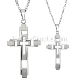 Titanium Silver Inlay Cross Pendants With Free Chains 108