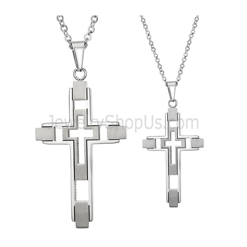 Titanium Silver Inlay Cross Pendants With Free Chains 108