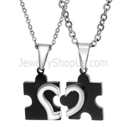 Titanium Black And Silver Sweetheart Lovers Pendants With Free Chains 265