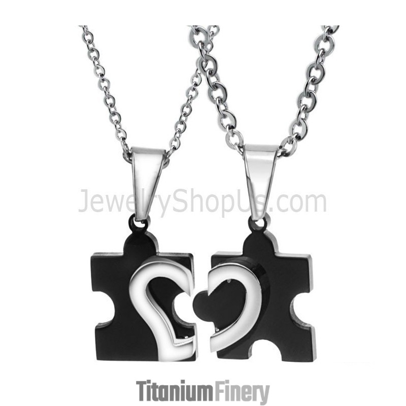Titanium Black And Silver Sweetheart Lovers Pendants With Free Chains 265