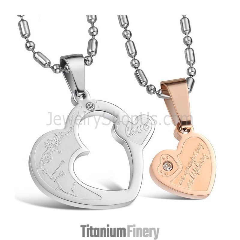 Titanium Rose Gold And Silver Sweetheart Lovers Pendants With Rhinestones And Free Chains C600 Titanium Rose Gold And Silver Sweetheart Lovers Pendants With Rhinestones And Free Chains C600
