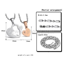 Titanium Rose Gold And Silver Sweetheart Lovers Pendants With Rhinestones And Free Chains C600