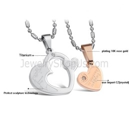 Titanium Rose Gold And Silver Sweetheart Lovers Pendants With Rhinestones And Free Chains C600