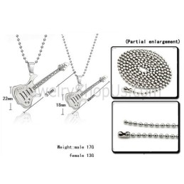 Titanium Silver Guitar Lovers Pendants With Free Chains C343