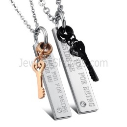 Titanium Black And Rose Gold Key Lovers Pendants With Rhinestones And Free Chains C566