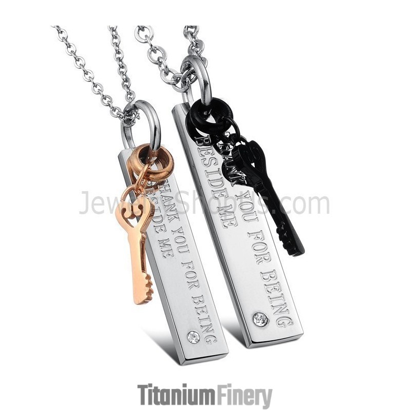 Titanium Black And Rose Gold Key Lovers Pendants With Rhinestones And Free Chains C566 Titanium Black And Rose Gold Key Lovers Pendants With Rhinestones And Free Chains C566
