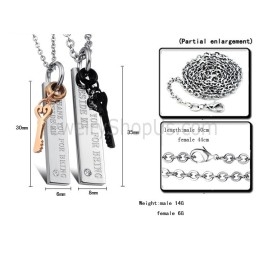 Titanium Black And Rose Gold Key Lovers Pendants With Rhinestones And Free Chains C566