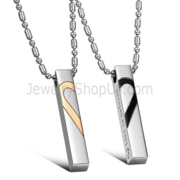 Titanium Rose Gold And Black Sweetheart Lovers Pendants With Free Chains C697