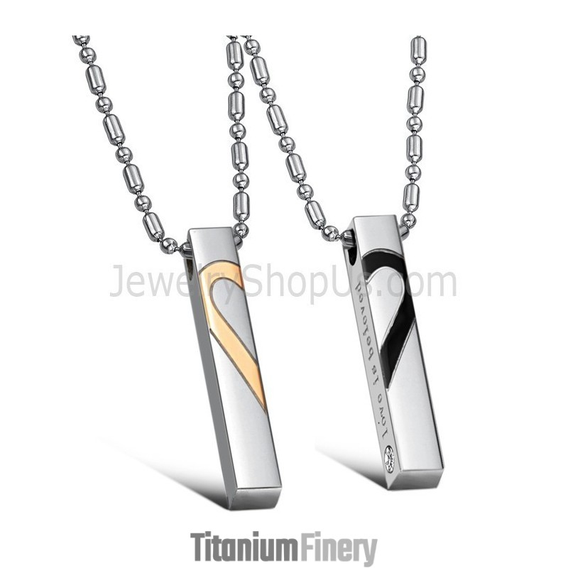 Titanium Rose Gold And Black Sweetheart Lovers Pendants With Free Chains C697 Titanium Rose Gold And Black Sweetheart Lovers Pendants With Free Chains C697