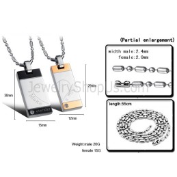 Titanium Rose Gold And Black Rectangle "Make & A Vow" Lovers Pendants With Rhinestones And Free Chains C728