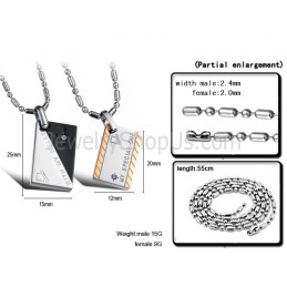 Titanium Rose Gold Letter And Free Chains Rectangle Lovers Pendants Wiht Rhinestones And Free Chainse C726