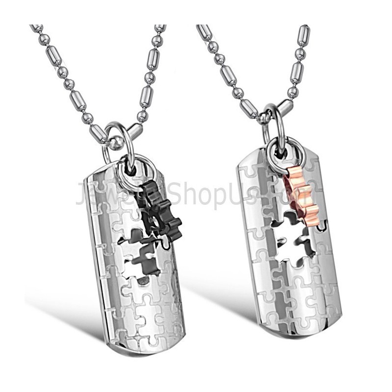 Titanium Rose Gold And Black Jigsaws Lovers Pendants With Free Chains C625 Titanium Rose Gold And Black Jigsaws Lovers Pendants With Free Chains C625