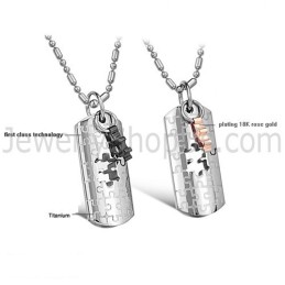 Titanium Rose Gold And Black Jigsaws Lovers Pendants With Free Chains C625