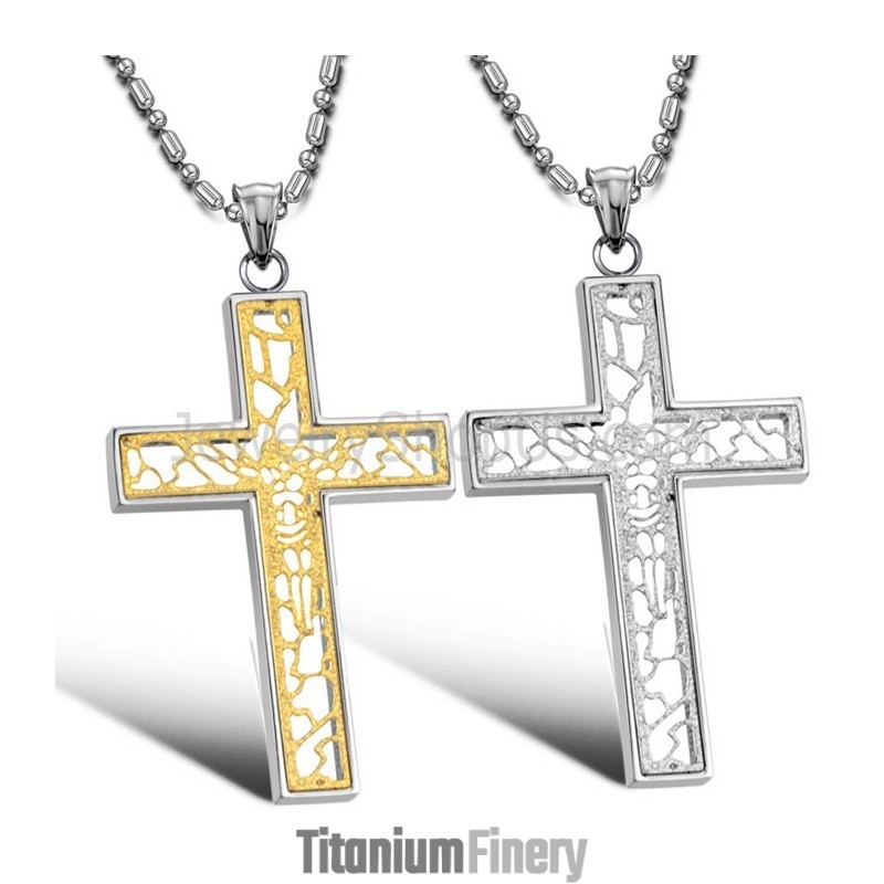 Titanium Gold And Silver Hollow Cross Lovers Pendants And Free Chains C709 Titanium Gold And Silver Hollow Cross Lovers Pendants And Free Chains C709
