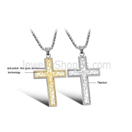Titanium Gold And Silver Hollow Cross Lovers Pendants And Free Chains C709