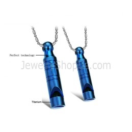 Titanium Blue Whistle Lovers Pendants With Free Chains C205