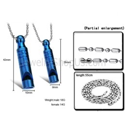 Titanium Blue Whistle Lovers Pendants With Free Chains C205