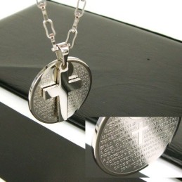 Man 2 Layer Cross Bible Titanium Steel Pendant Necklace Gift