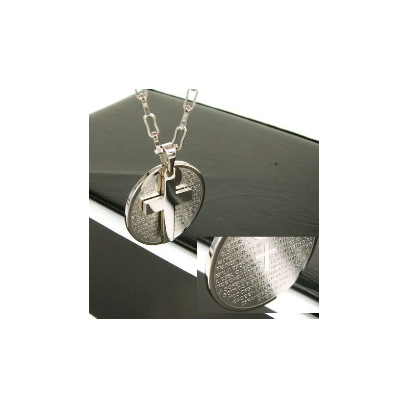 Man 2 Layer Cross Bible Titanium Steel Pendant Necklace Gift Man 2 Layer Cross Bible Titanium Steel Pendant Necklace Gift