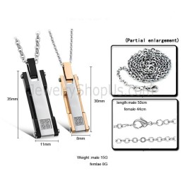 Titanium Rose Gold And Black Rectangle Lovers Pendants With Rhinestone And Free Chains C362