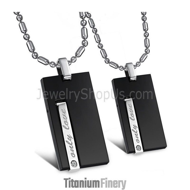 Black Titanium Rectangle "Only Love" Lovers Pendants With Rhinestones And Free Chains 220 Black Titanium Rectangle "Only Love" Lovers Pendants With Rhinestones And Free Chains 220