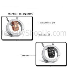 Titanium Rose Gold And Black Rings "Keep Me In Your Heart" Lovers Pendants With Rhinestone And Free Chains C673