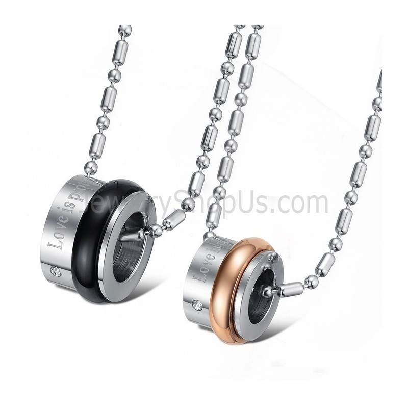Titanium Lovers Pendants With Rhinestones And Free Chains C729 Titanium Lovers Pendants With Rhinestones And Free Chains C729